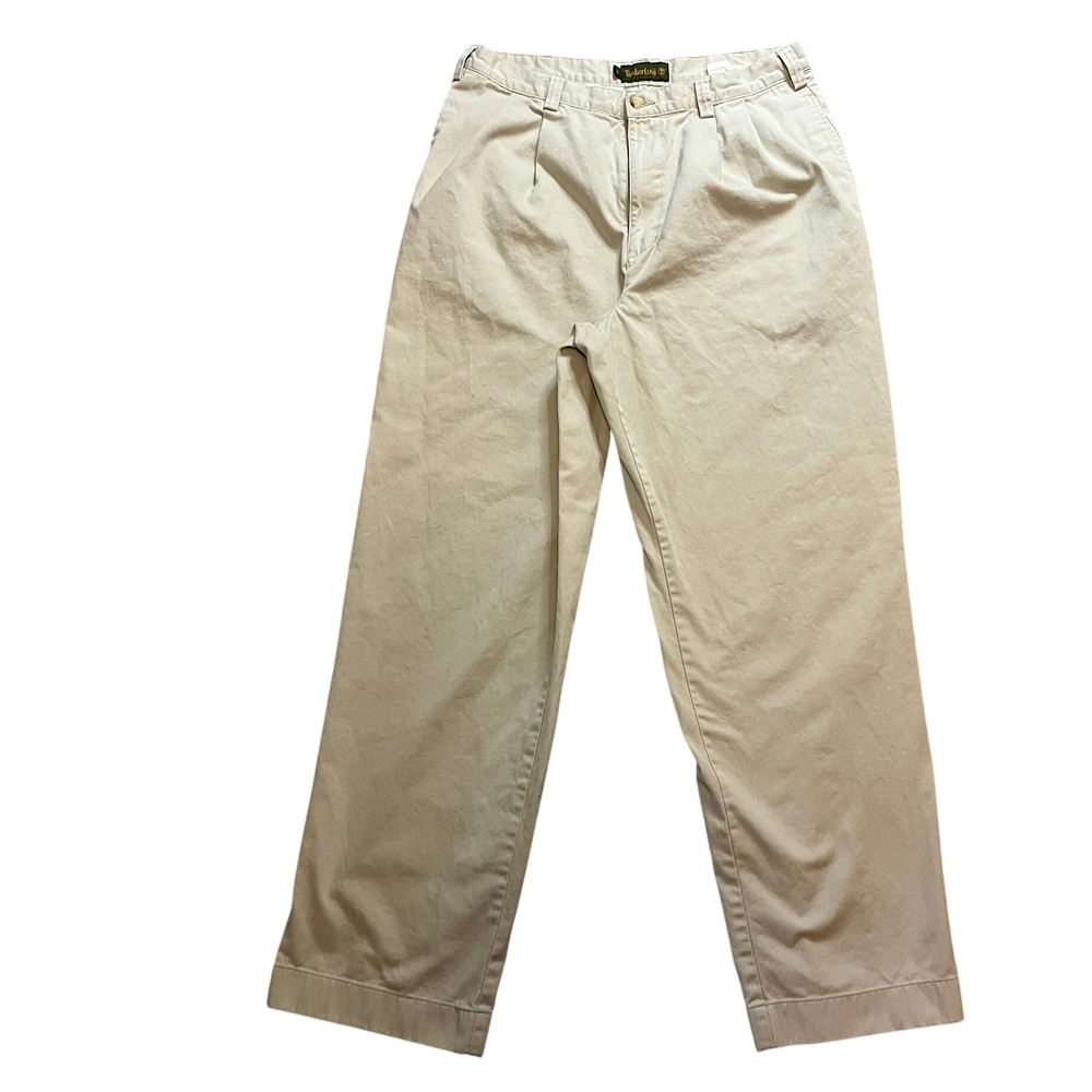 Timberland Mens Stratham Twill Pleated Chino Pants Khaki Beige 35x30 HipHop